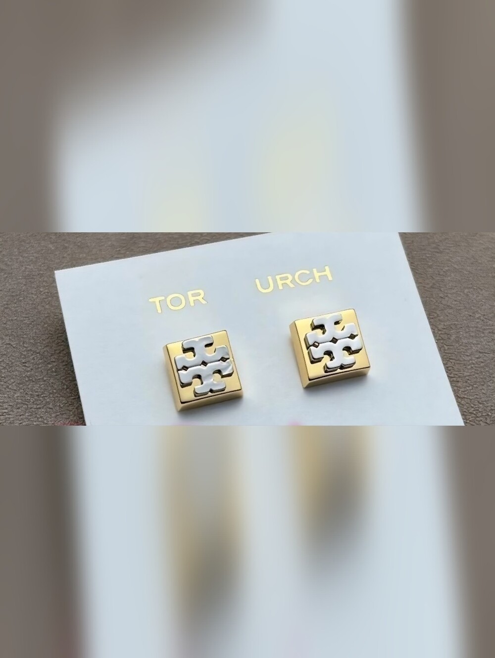 Tory Burch Two-Tone Gold and Silver Square Logo Studs